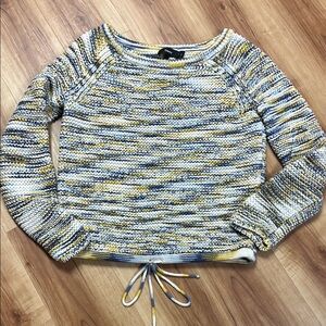 NWOT P S Spring Theory Yellow and Blue Crew Neck Beach Sweater Adjustable Hem.